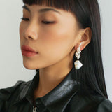 Handwoven Baroque Wrapped Long Pearl Drop Earrings - floysun
