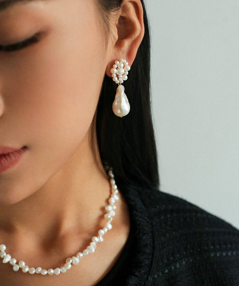 Handwoven Baroque Wrapped Pearl Earrings - floysun