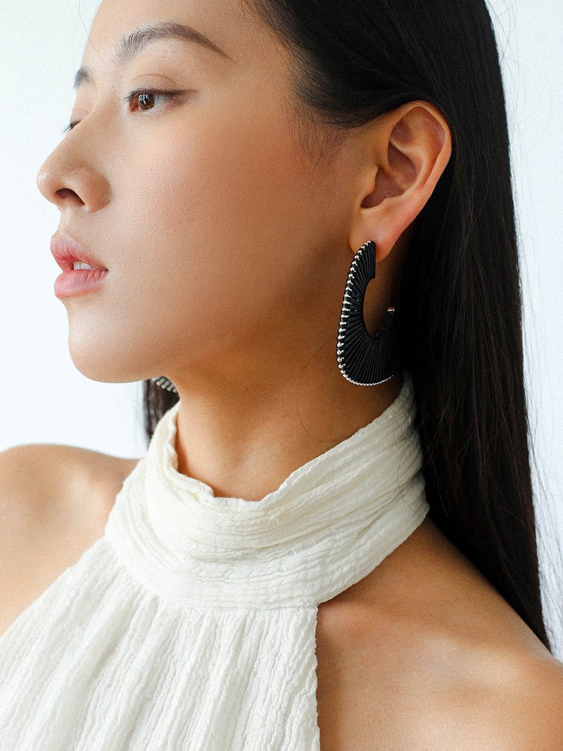 Handwoven Leather Half - Hoop Earrings - floysun