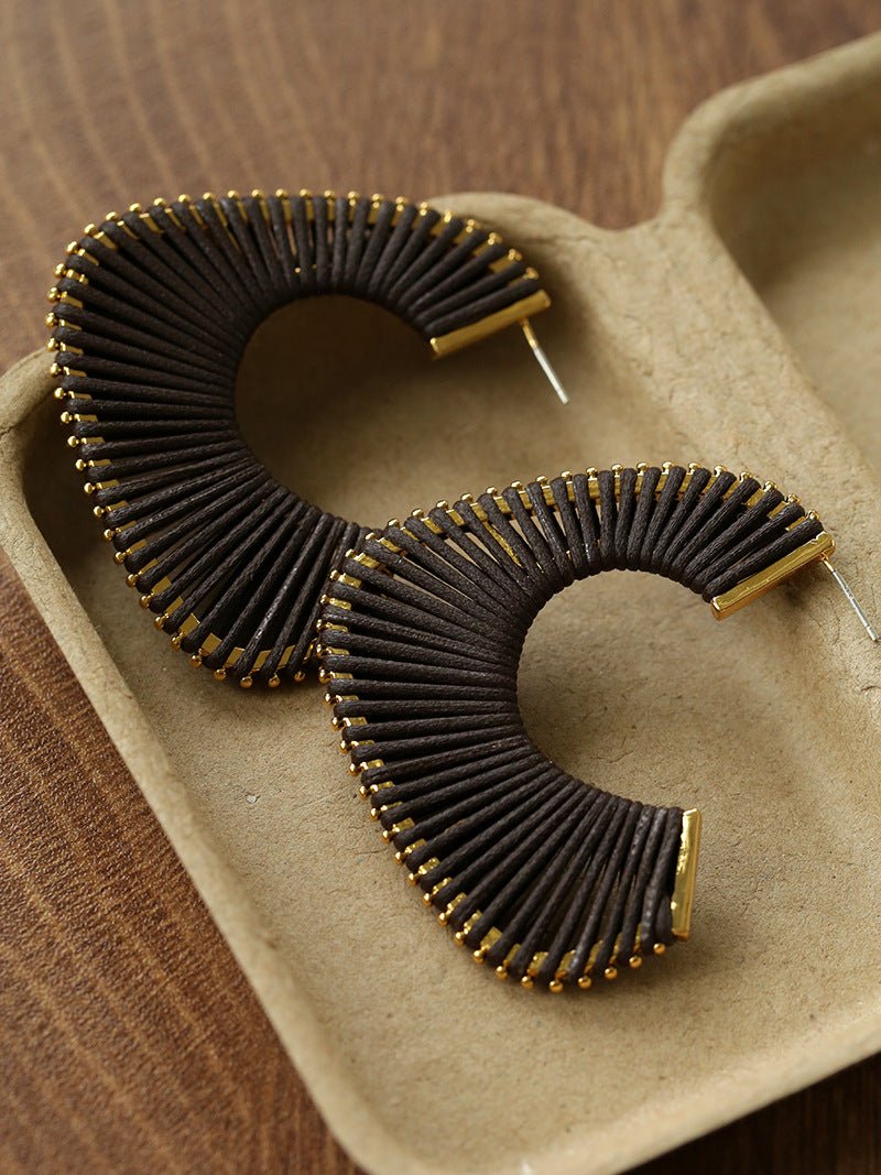 Handwoven Leather Half - Hoop Earrings - floysun