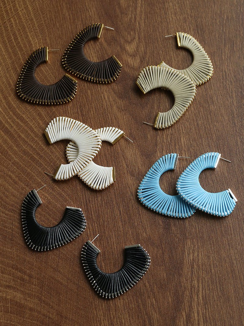 Handwoven Leather Half - Hoop Earrings - floysun