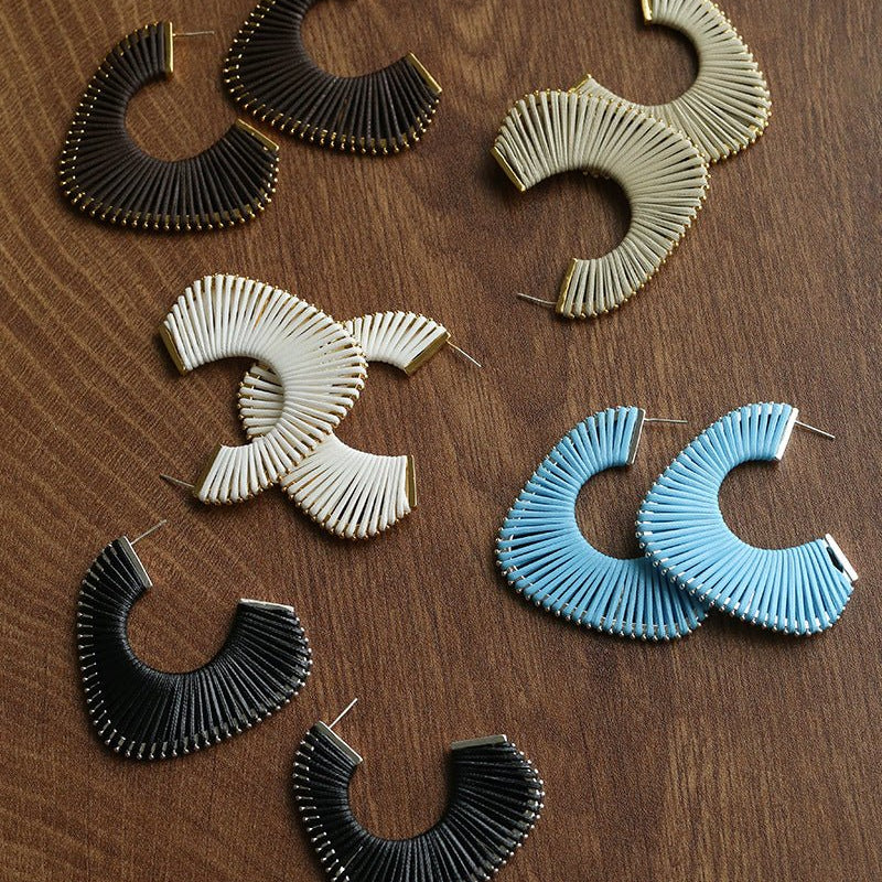 Handwoven Leather Half - Hoop Earrings - floysun