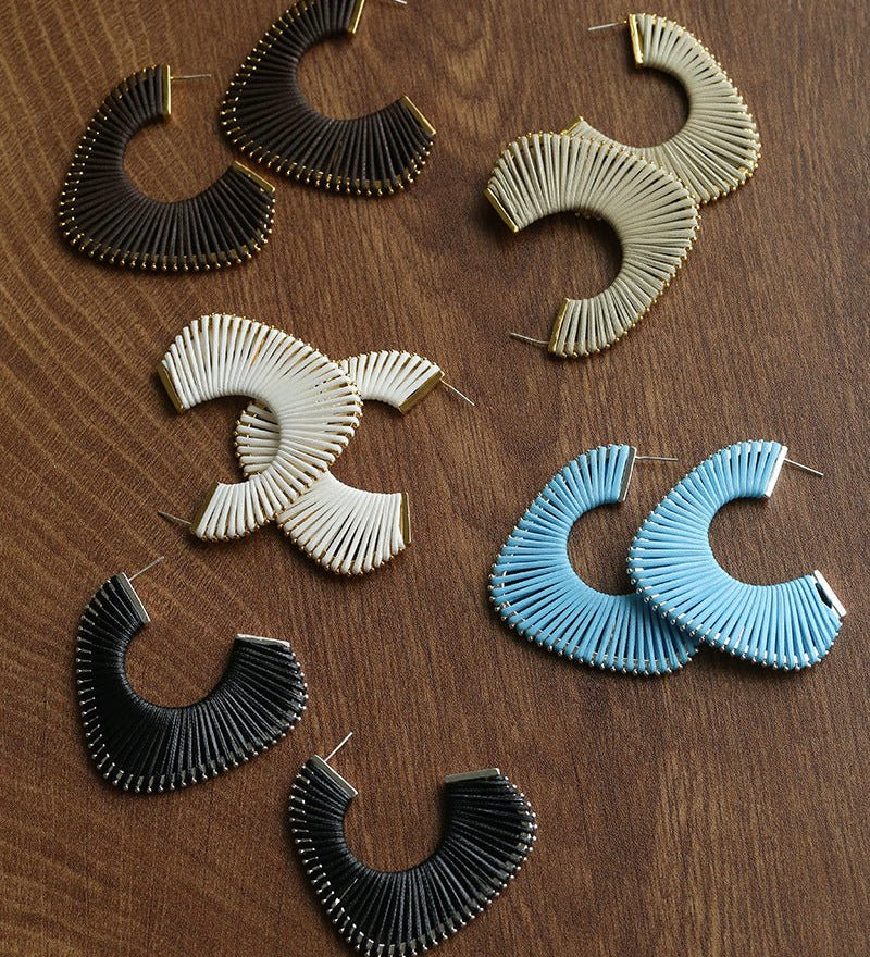 Handwoven Leather Half - Hoop Earrings - floysun