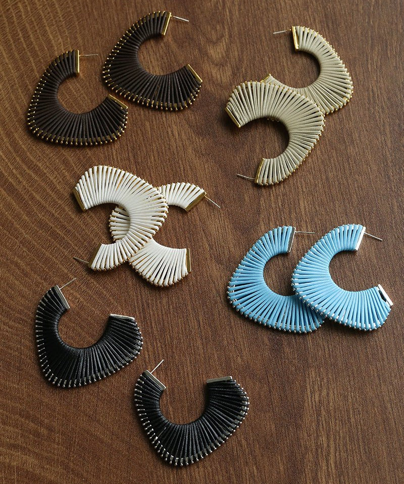 Handwoven Leather Half - Hoop Earrings - floysun