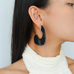 Handwoven Leather Half - Hoop Earrings - floysun