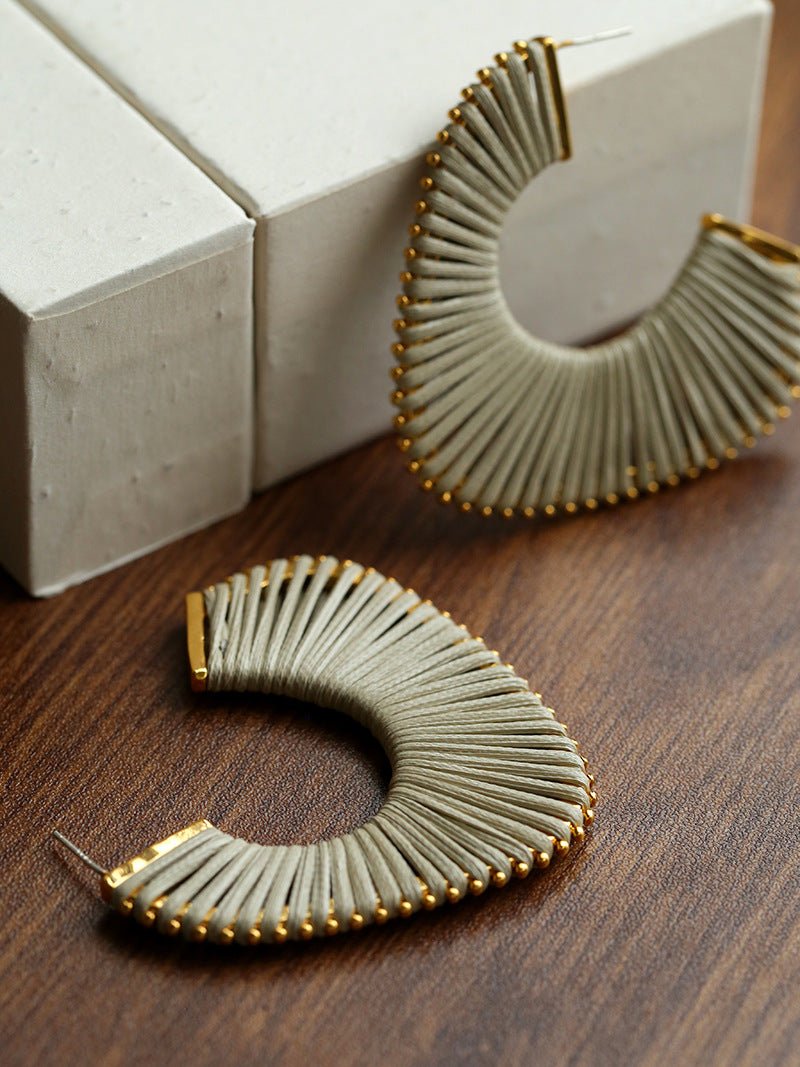 Handwoven Leather Half - Hoop Earrings - floysun