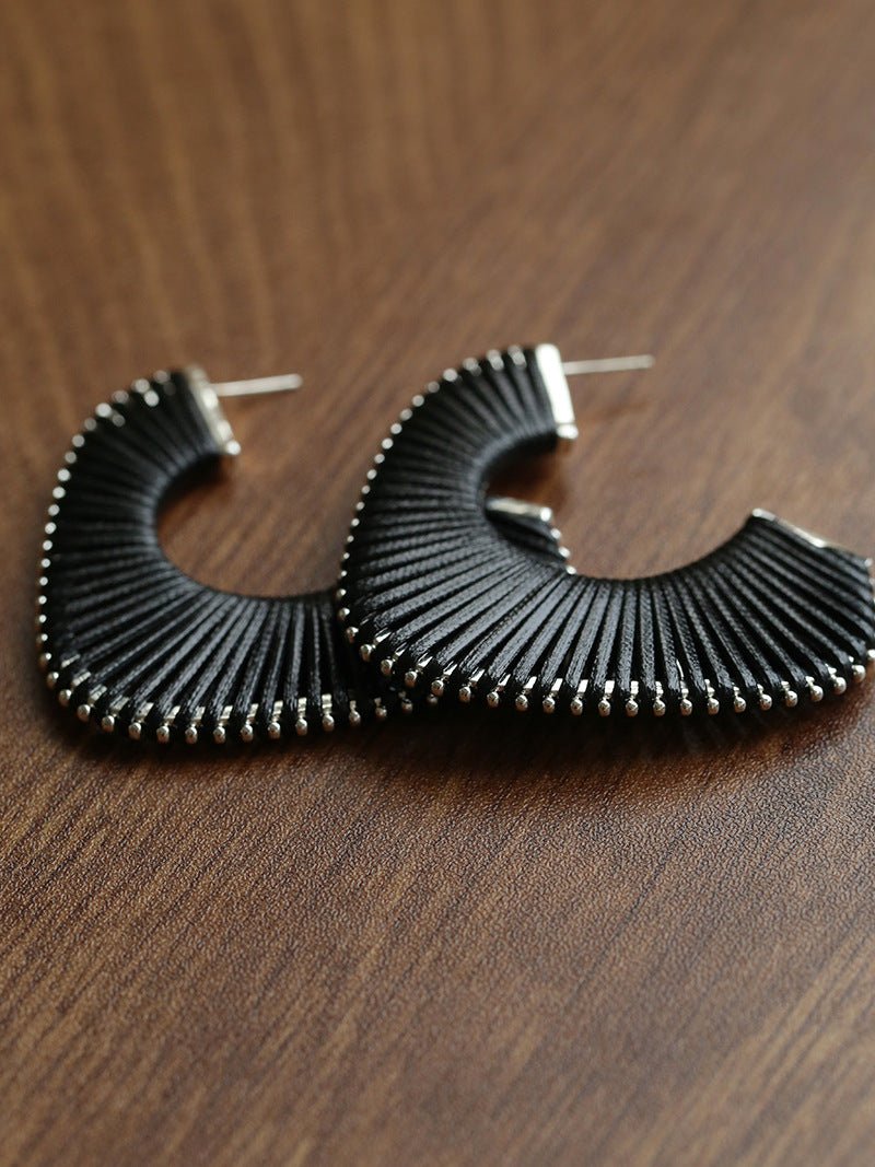 Handwoven Leather Half - Hoop Earrings - floysun