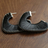 Handwoven Leather Half - Hoop Earrings - floysun