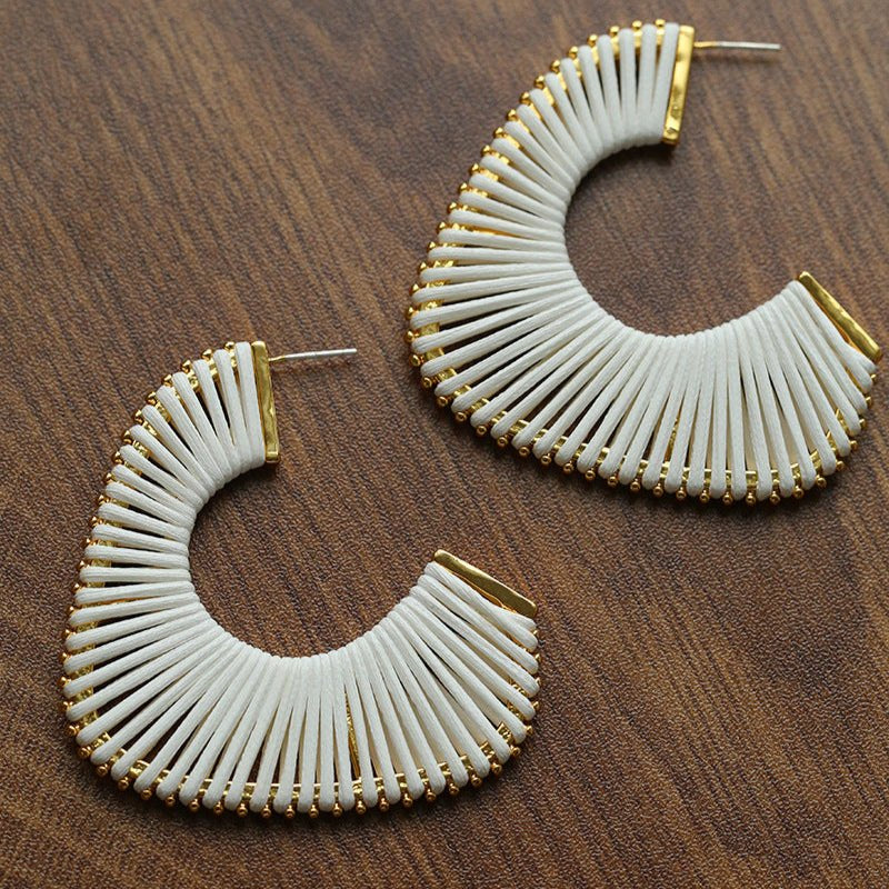 Handwoven Leather Half - Hoop Earrings - floysun