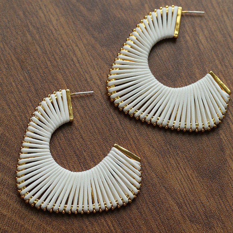 Handwoven Leather Half - Hoop Earrings - floysun