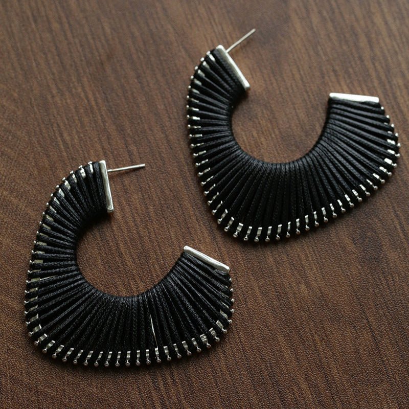 Handwoven Leather Half - Hoop Earrings - floysun