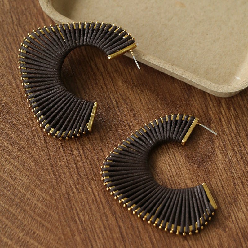 Handwoven Leather Half - Hoop Earrings - floysun
