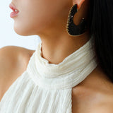 Handwoven Leather Half - Hoop Earrings - floysun