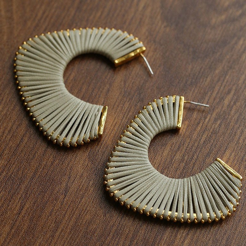 Handwoven Leather Half - Hoop Earrings - floysun