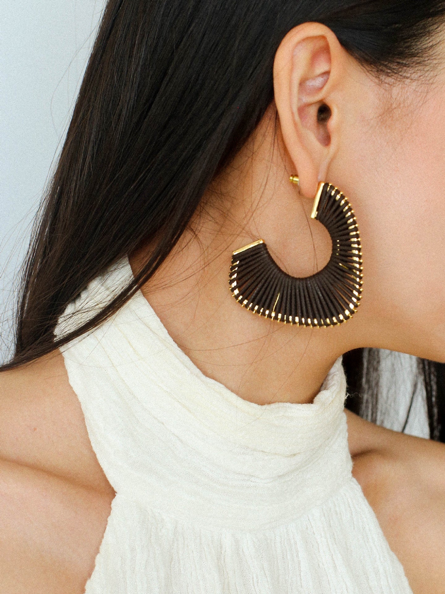 Handwoven Leather Half - Hoop Earrings - floysun