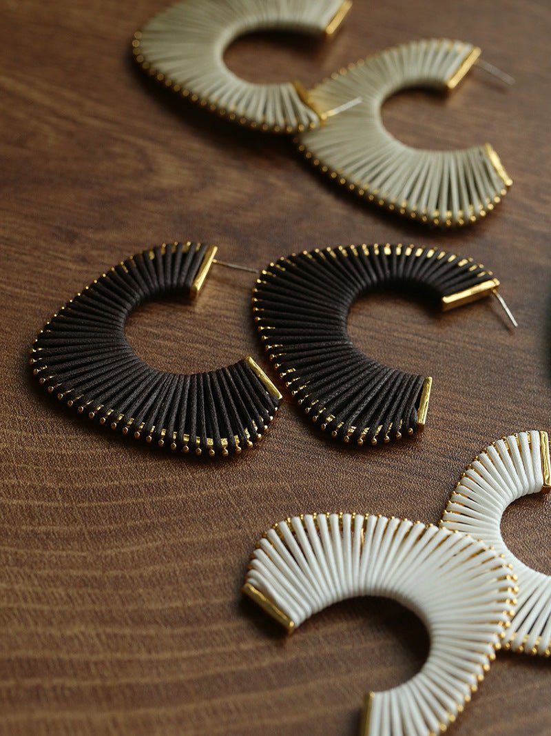 Handwoven Leather Half - Hoop Earrings - floysun