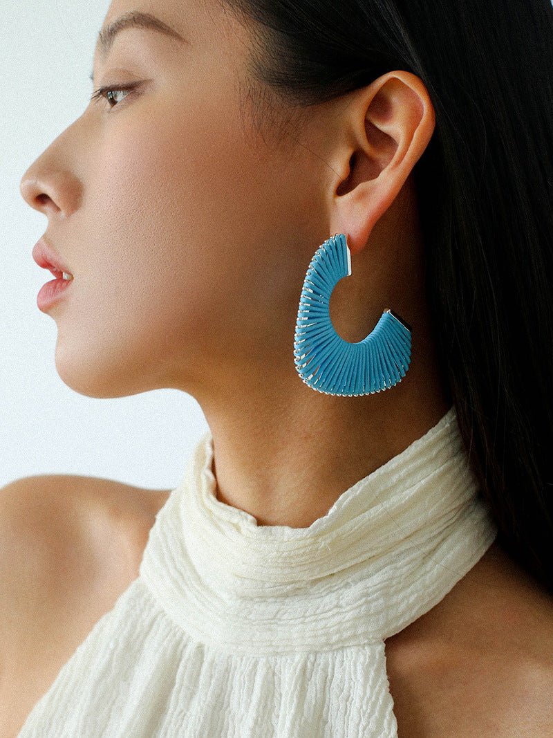 Handwoven Leather Half - Hoop Earrings - floysun