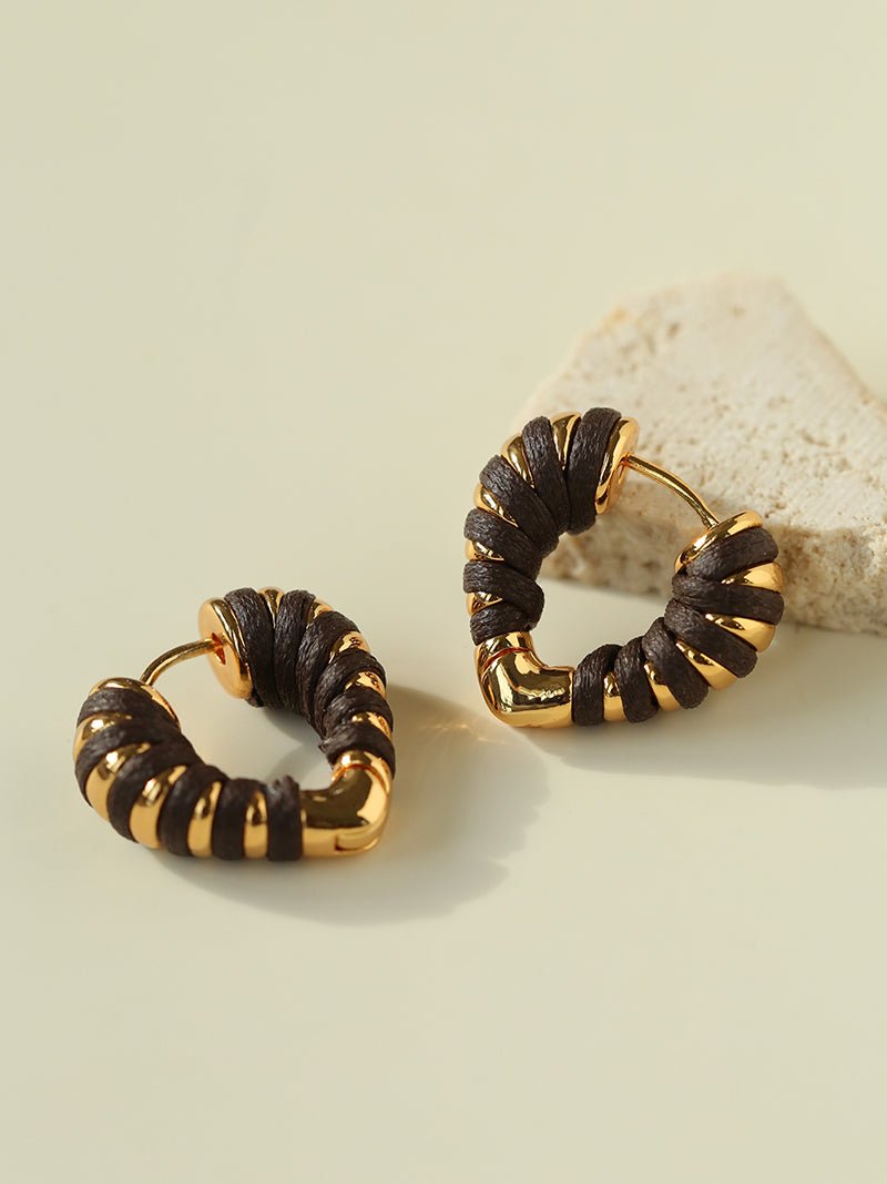 Handwoven Leather Heart Hoop Earrings – Multi - Color - floysun