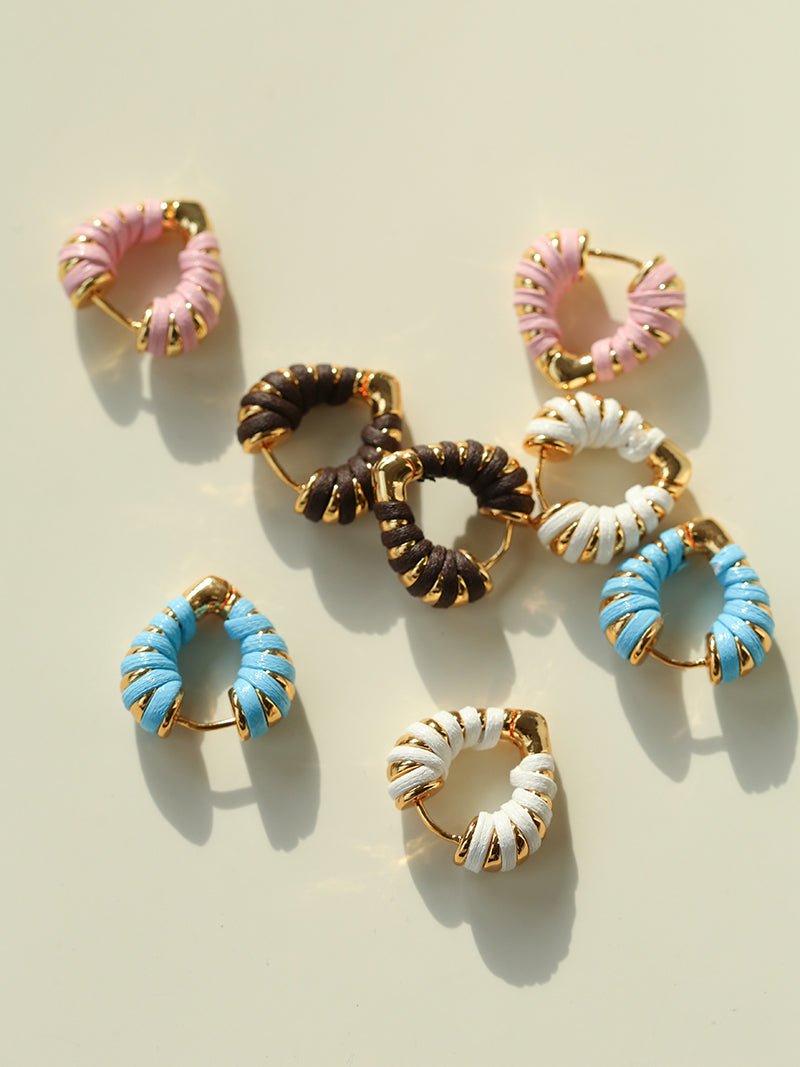 Handwoven Leather Heart Hoop Earrings – Multi - Color - floysun