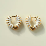 Handwoven Leather Heart Hoop Earrings – Multi - Color - floysun