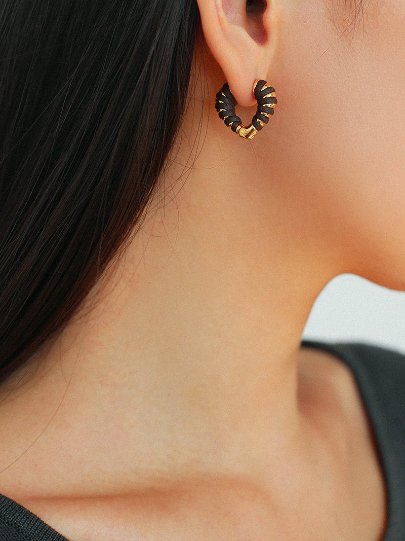 Handwoven Leather Heart Hoop Earrings – Multi - Color - floysun