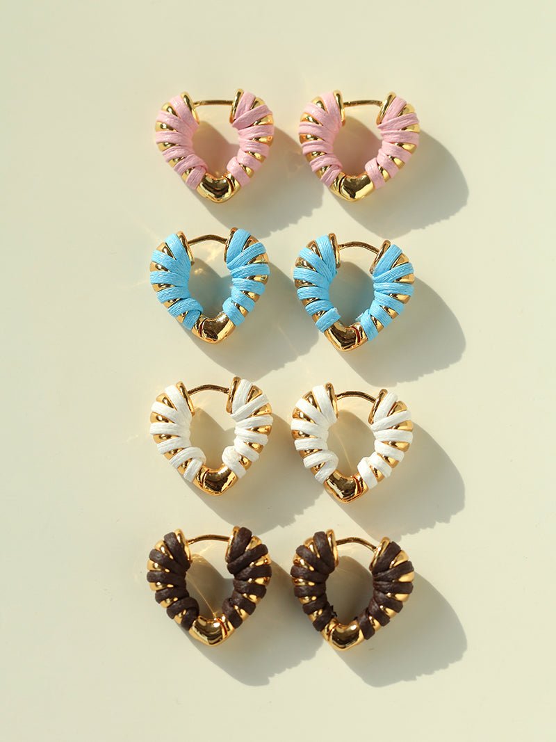 Handwoven Leather Heart Hoop Earrings – Multi - Color - floysun