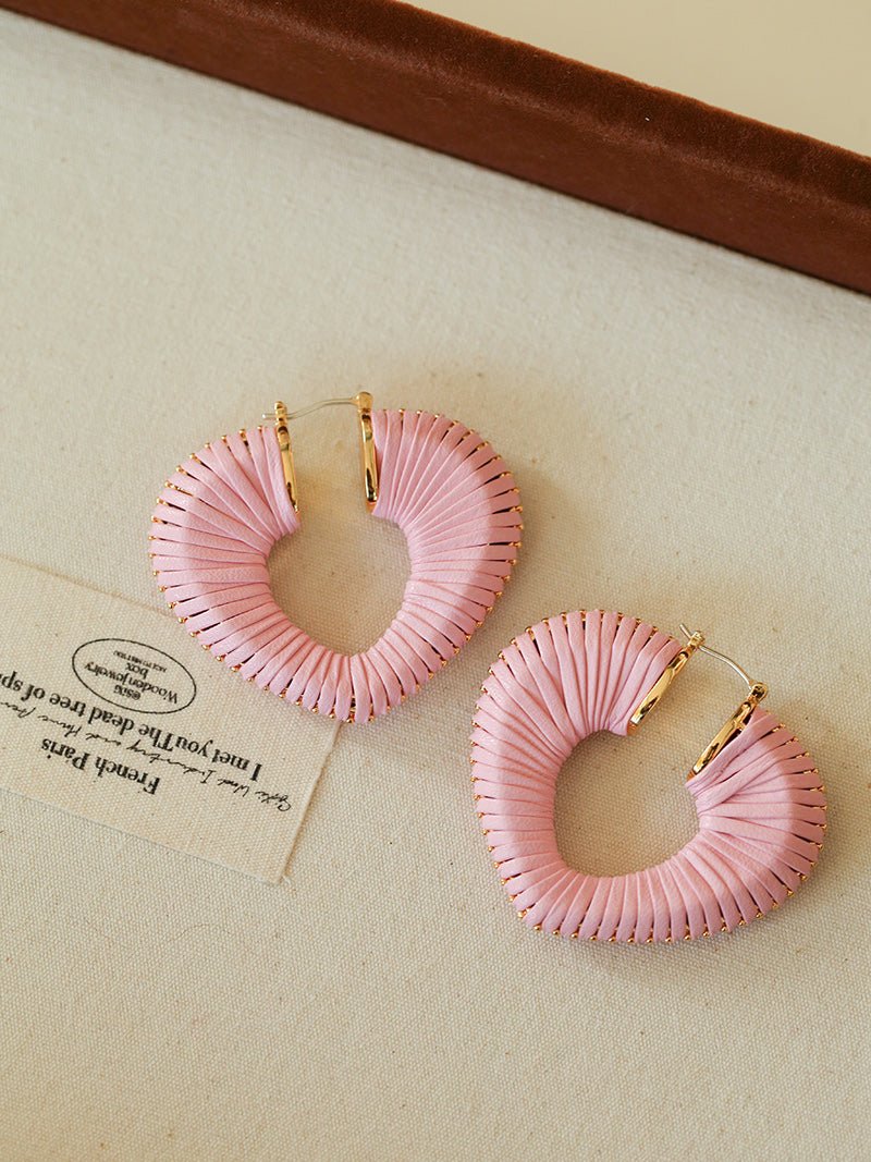 Handwoven Leather Heart Large Hoop Earrings – Multi - Color - floysun