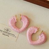 Handwoven Leather Heart Large Hoop Earrings – Multi - Color - floysun