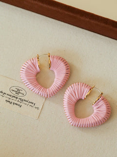 Handwoven Leather Heart Large Hoop Earrings – Multi - Color - floysun