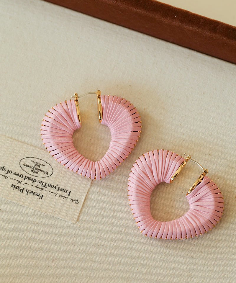 Handwoven Leather Heart Large Hoop Earrings – Multi - Color - floysun