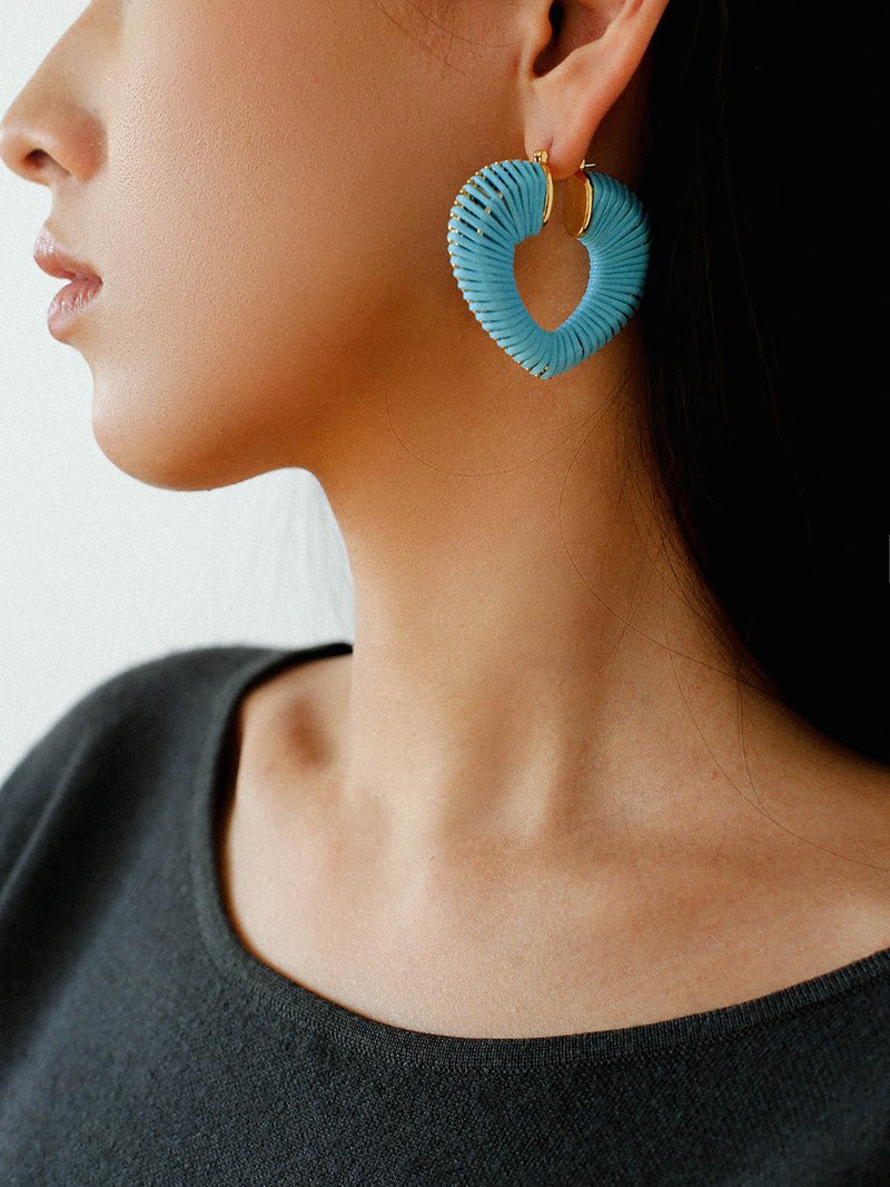 Handwoven Leather Heart Large Hoop Earrings – Multi - Color - floysun