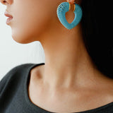 Handwoven Leather Heart Large Hoop Earrings – Multi - Color - floysun