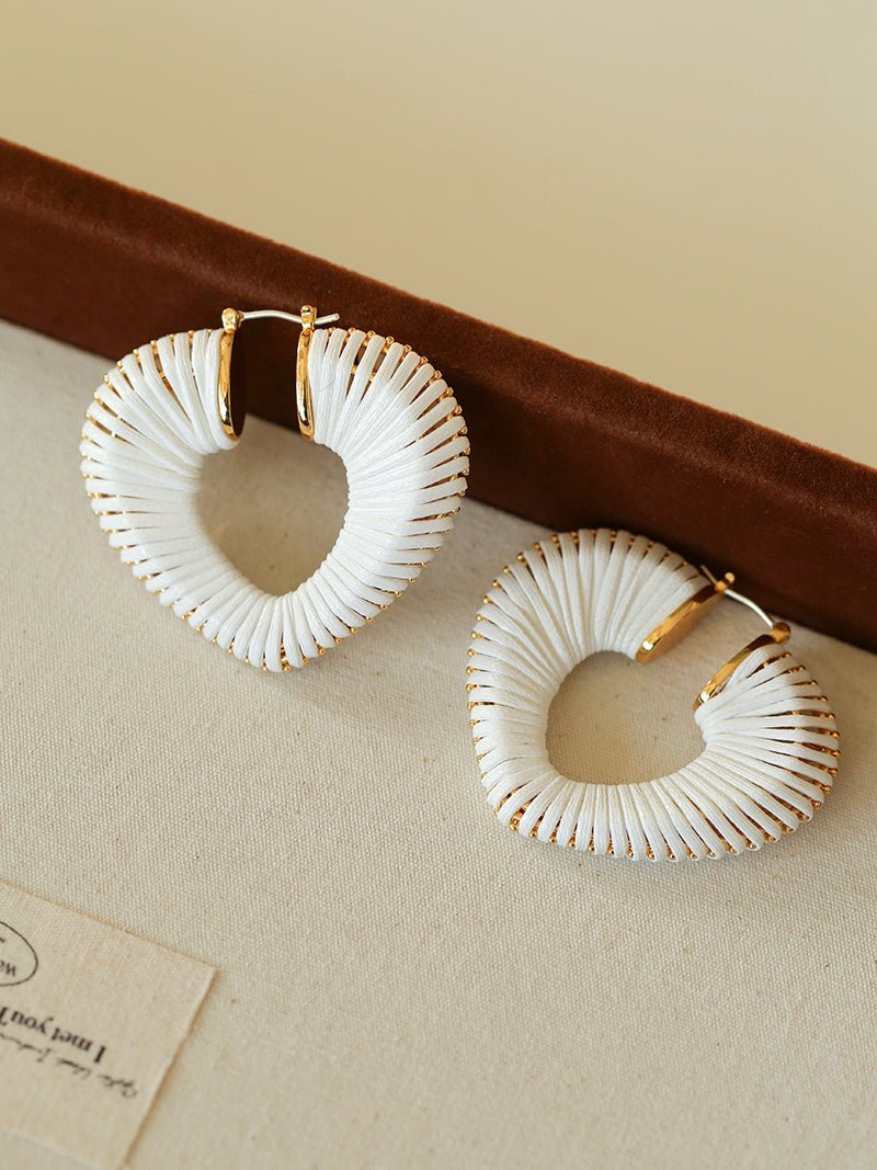 Handwoven Leather Heart Large Hoop Earrings – Multi - Color - floysun