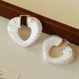 Handwoven Leather Heart Large Hoop Earrings – Multi - Color - floysun