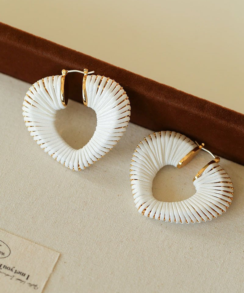 Handwoven Leather Heart Large Hoop Earrings – Multi - Color - floysun