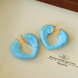 Handwoven Leather Heart Large Hoop Earrings – Multi - Color - floysun