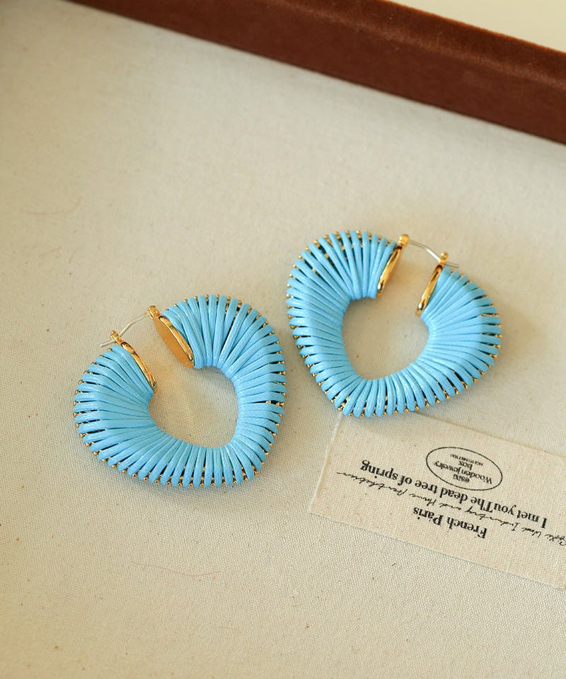 Handwoven Leather Heart Large Hoop Earrings – Multi - Color - floysun