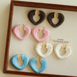 Handwoven Leather Heart Large Hoop Earrings – Multi - Color - floysun