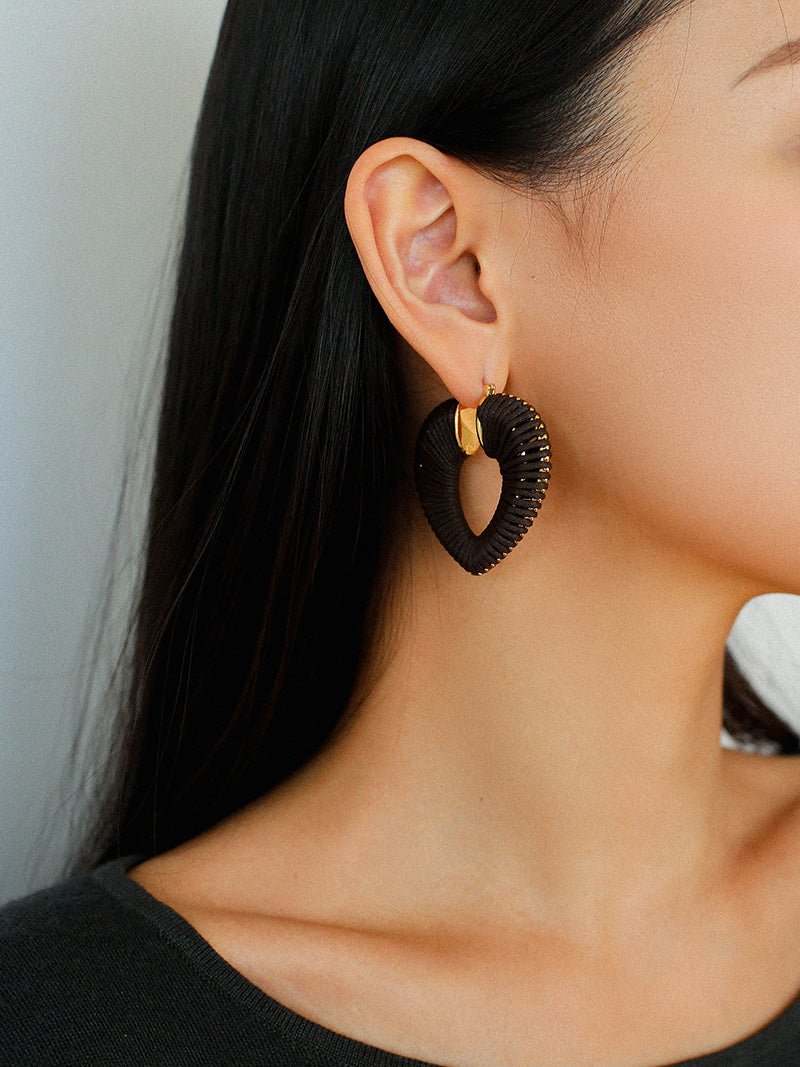 Handwoven Leather Heart Large Hoop Earrings – Multi - Color - floysun