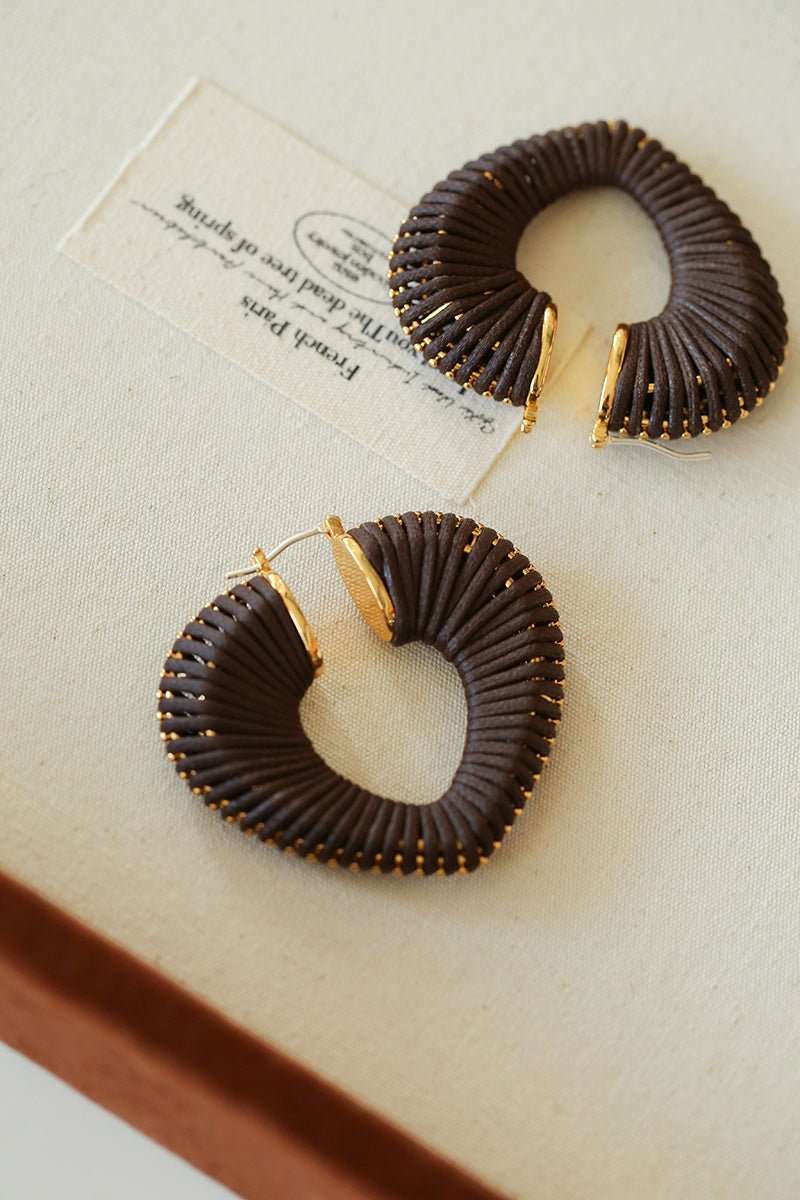 Handwoven Leather Heart Large Hoop Earrings – Multi - Color - floysun