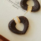 Handwoven Leather Heart Large Hoop Earrings – Multi - Color - floysun