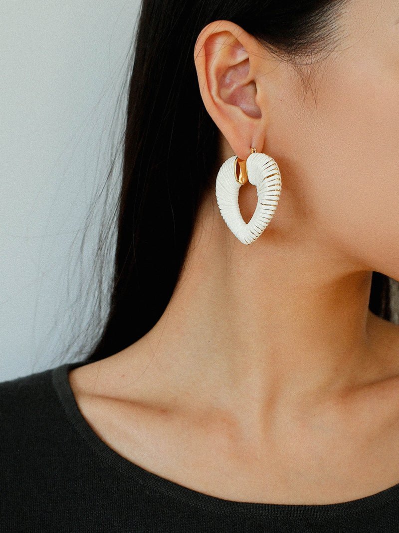 Handwoven Leather Heart Large Hoop Earrings – Multi - Color - floysun