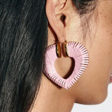 Handwoven Leather Heart Large Hoop Earrings – Multi - Color - floysun