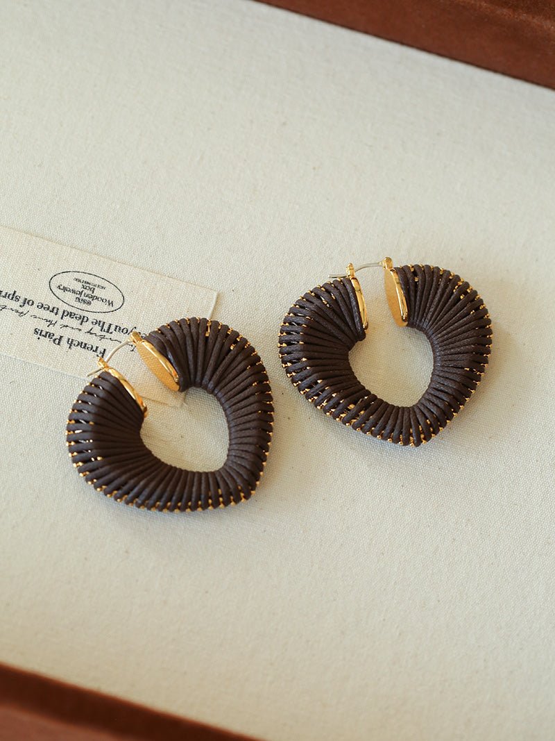 Handwoven Leather Heart Large Hoop Earrings – Multi - Color - floysun