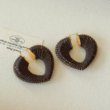 Handwoven Leather Heart Large Hoop Earrings – Multi - Color - floysun