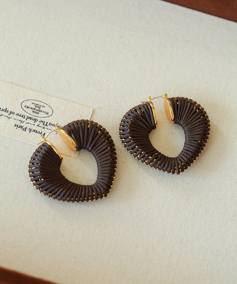 Handwoven Leather Heart Large Hoop Earrings – Multi - Color - floysun