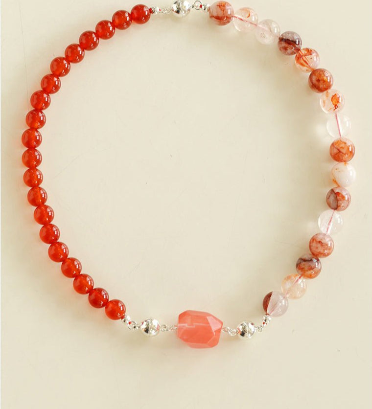 Harmony Red Agate & Red Resin Blossom Convertible Necklace - floysun