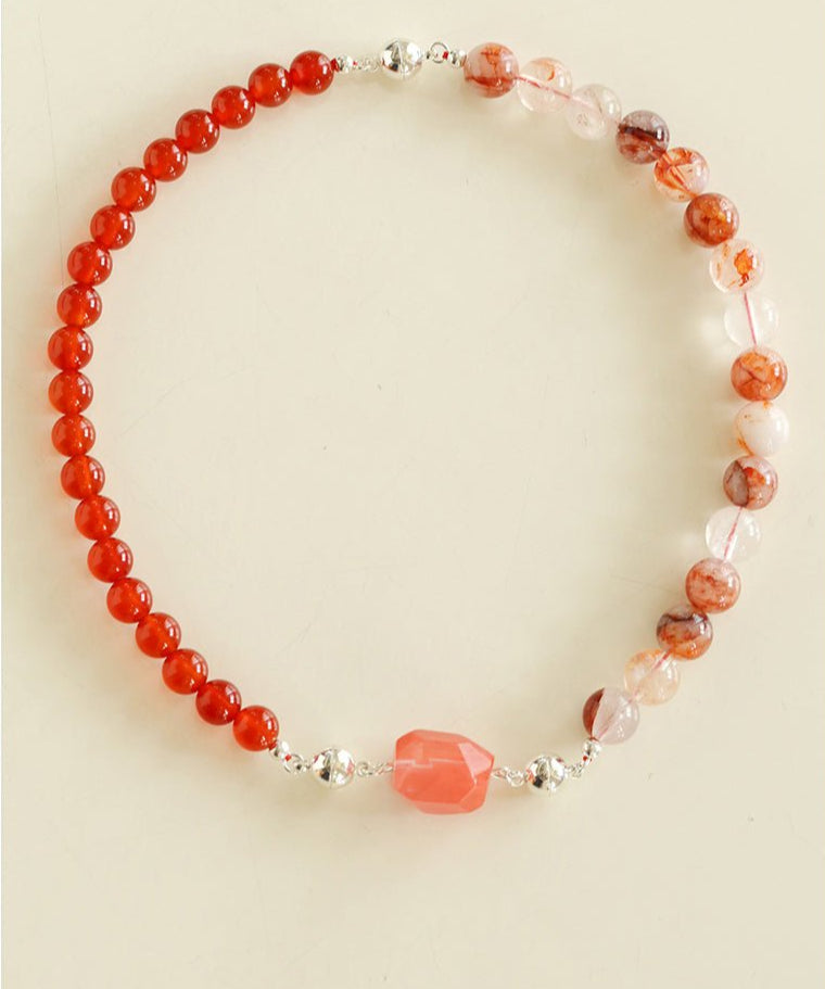 Harmony Red Agate & Red Resin Blossom Convertible Necklace - floysun