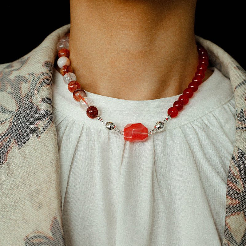 Harmony Red Agate & Red Resin Blossom Convertible Necklace - floysun