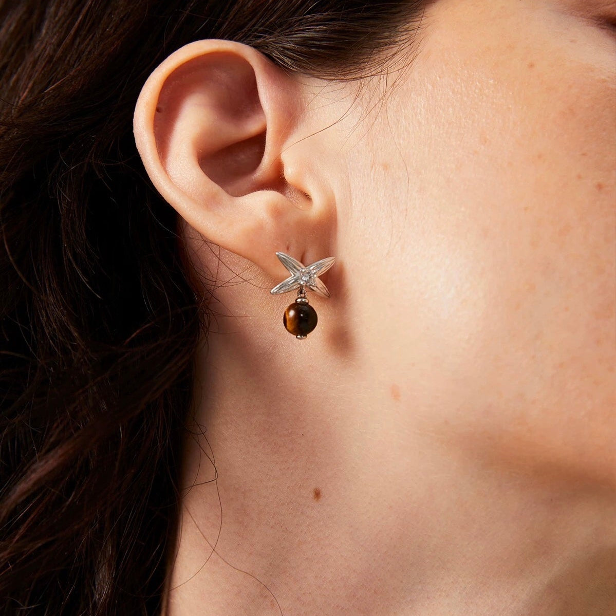 Harvest Wheat Four - Leaf Tiger Eye Earrings - floysun
